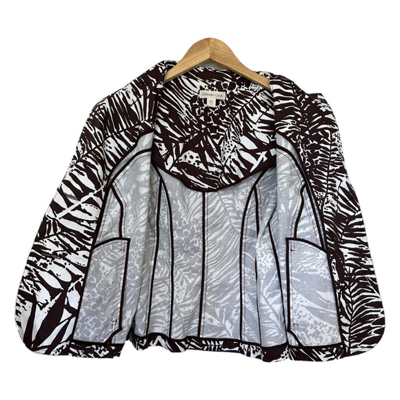 Coldwater Creek NEW Palm Print Jacket Short Sleeve Brown White 2 Button Size 14 - Picture 8 of 14